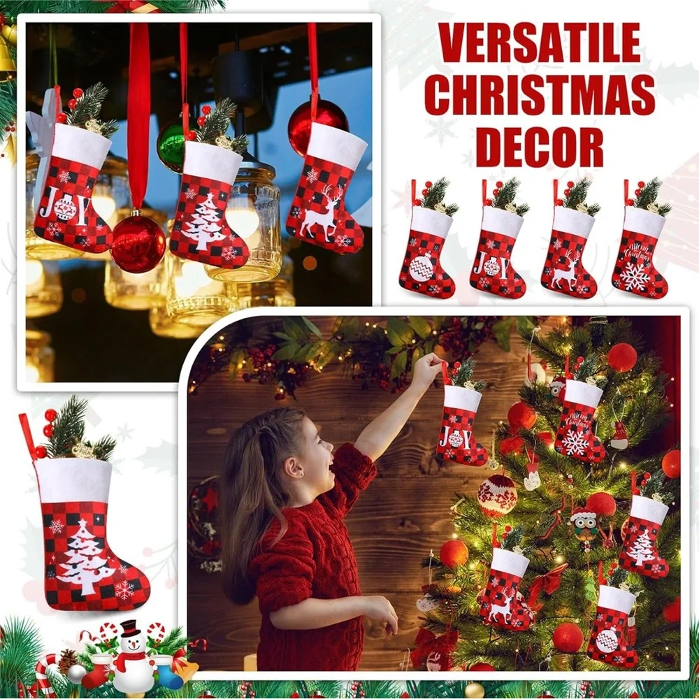 🎄🎁 Buffalo Plaid Christmas Stocking Set “Green MC/Red Tree“ - Picture 4 of 5